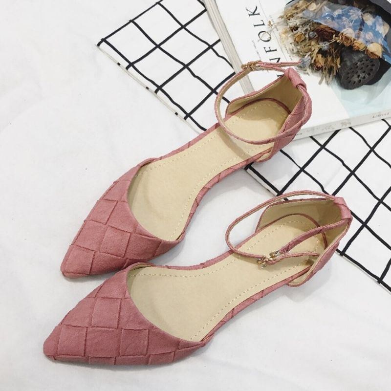 Dam Bekväm Spetsad Tå Chic Ankel Spänne Strap D'orsay Flats