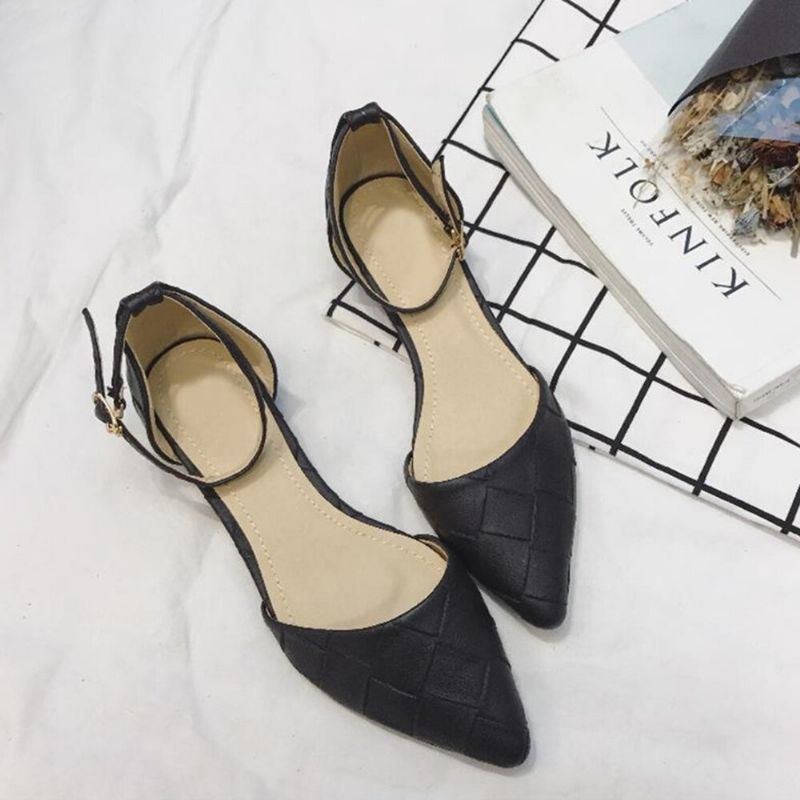 Dam Bekväm Spetsad Tå Chic Ankel Spänne Strap D'orsay Flats