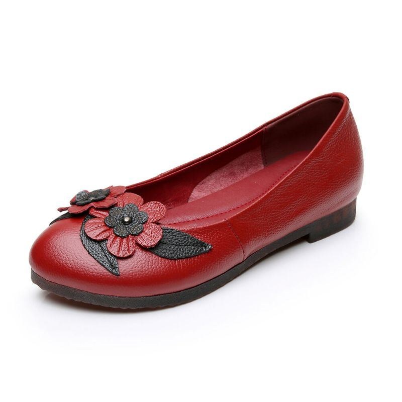 Dam Blommor Dekor Bekväm Sula Mjuk Läder Loafers