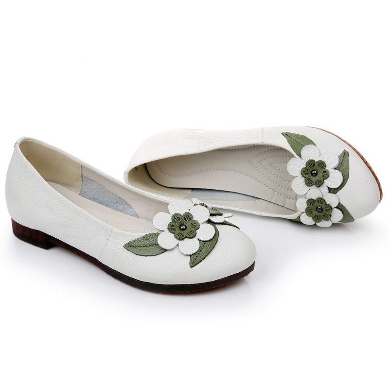 Dam Blommor Dekor Bekväm Sula Mjuk Läder Loafers