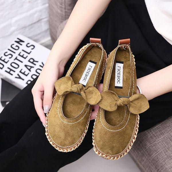 Dam Bowknot Rund Toe Slip-on Mocka Outdoor Flat Casual Shoes