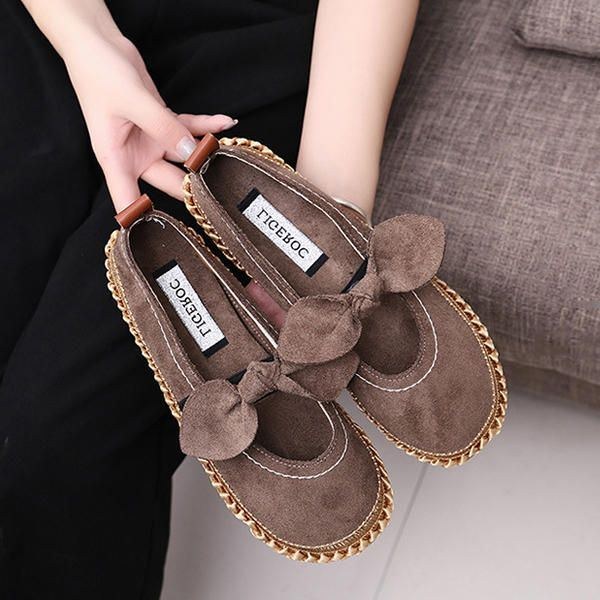 Dam Bowknot Rund Toe Slip-on Mocka Outdoor Flat Casual Shoes