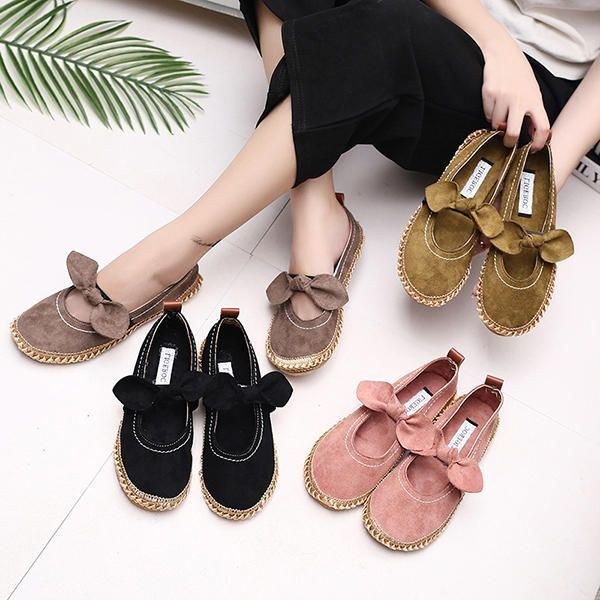 Dam Bowknot Rund Toe Slip-on Mocka Outdoor Flat Casual Shoes