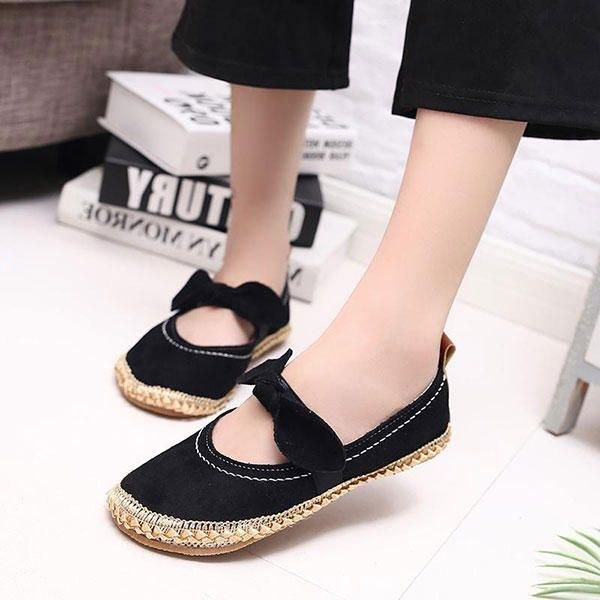 Dam Bowknot Rund Toe Slip-on Mocka Outdoor Flat Casual Shoes