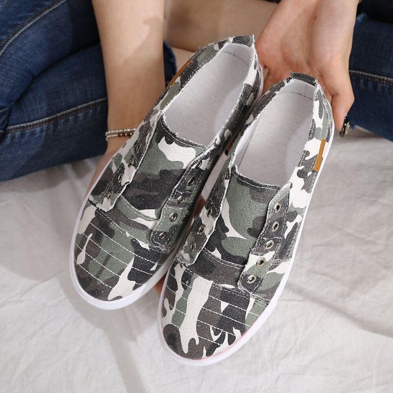 Dam Camouflage Canvas Wide Fit Comfy Bärbara Casual Flats