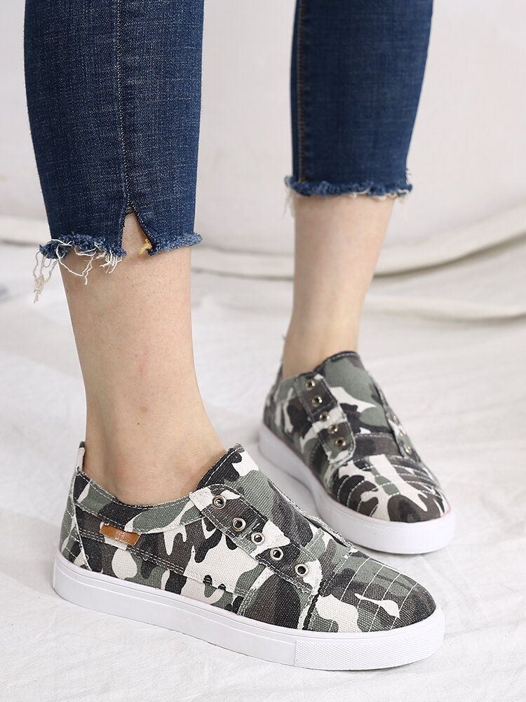 Dam Camouflage Canvas Wide Fit Comfy Bärbara Casual Flats