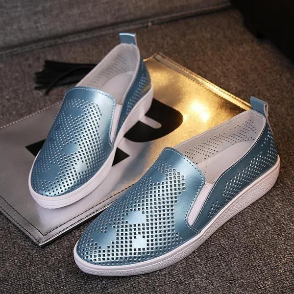 Dam Casual Andningsbara Loafers Ihåliga Slip-on Platta Skor Med Mjuk Sula