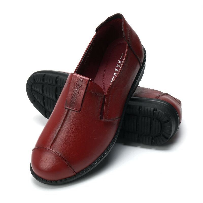 Dam Casual Bekväm Mjuk Sula Slip On Leather Loafers