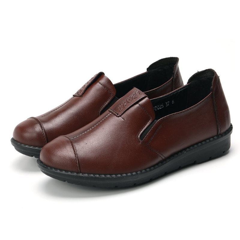 Dam Casual Bekväm Mjuk Sula Slip On Leather Loafers