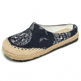 Dam Casual Bomull Lin Utomhus Bekväma Rund Toe Flat Loafer Skor