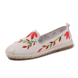 Dam Casual Broderade Flower Cloth Flat Loafers