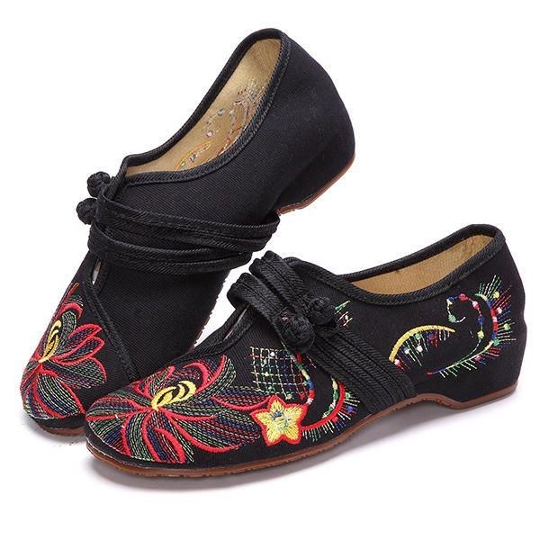 Dam Casual Broderi Blommor Slip On Outdoor Platta Skor