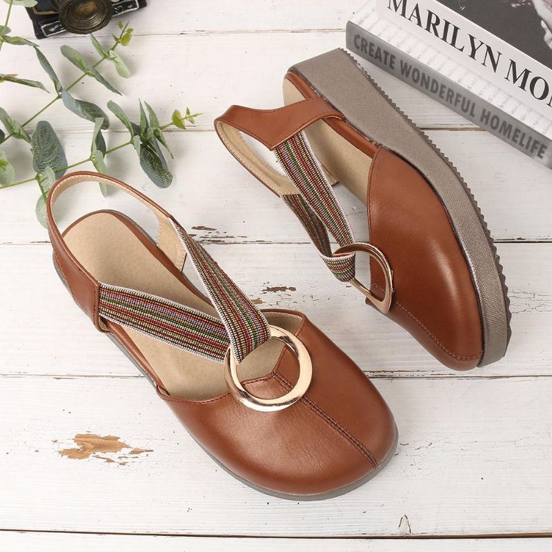 Dam Casual Elastiskt Band Metal Hole Flats