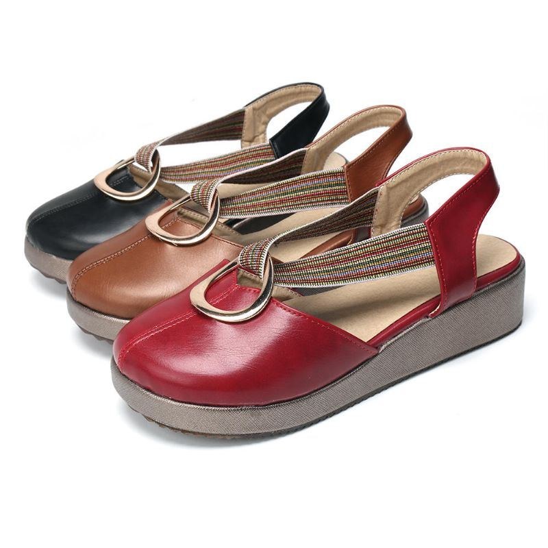 Dam Casual Elastiskt Band Metal Hole Flats