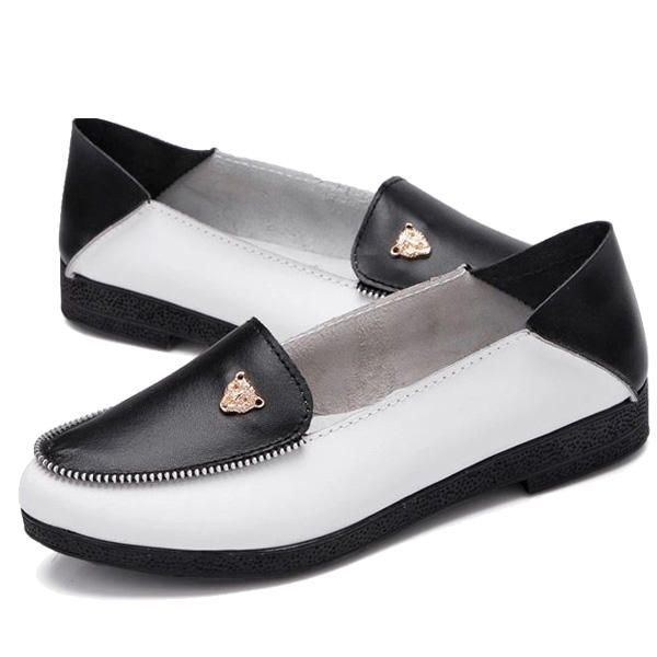 Dam Casual Läderskor Slip-on Rund Tå Loafers Mjuk Sula Bekväma Plattor