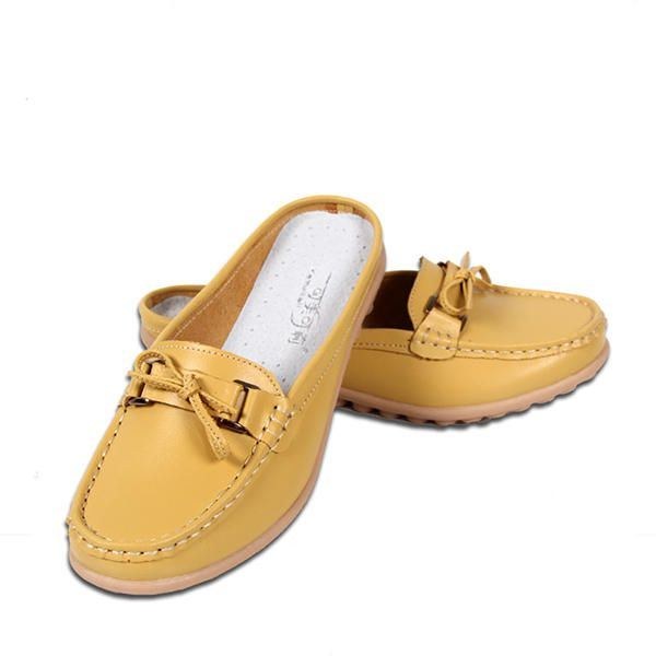 Dam Casual Mjukt Läder Slip-ons Bowknot Chic Flat Loafers