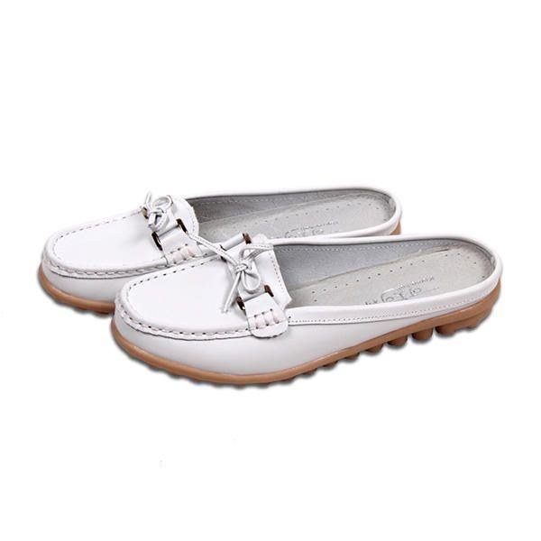 Dam Casual Mjukt Läder Slip-ons Bowknot Chic Flat Loafers