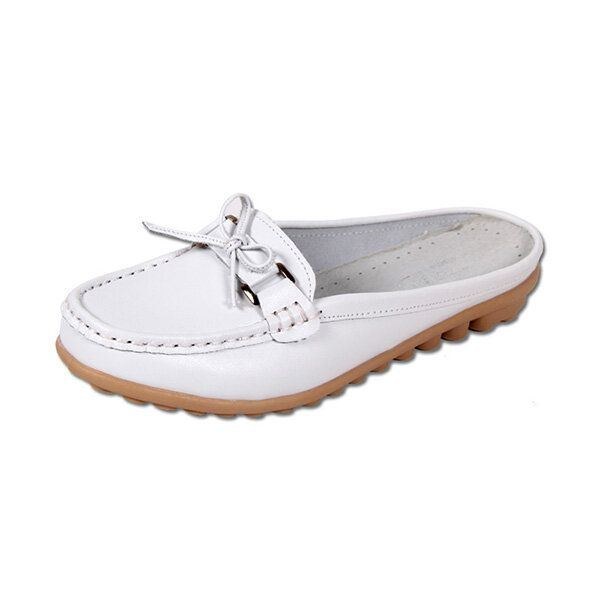 Dam Casual Mjukt Läder Slip-ons Bowknot Chic Flat Loafers