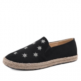 Dam Casual Mocka Rund Toe Star Broderade Espadrilles Fisherman's Flats Loafers