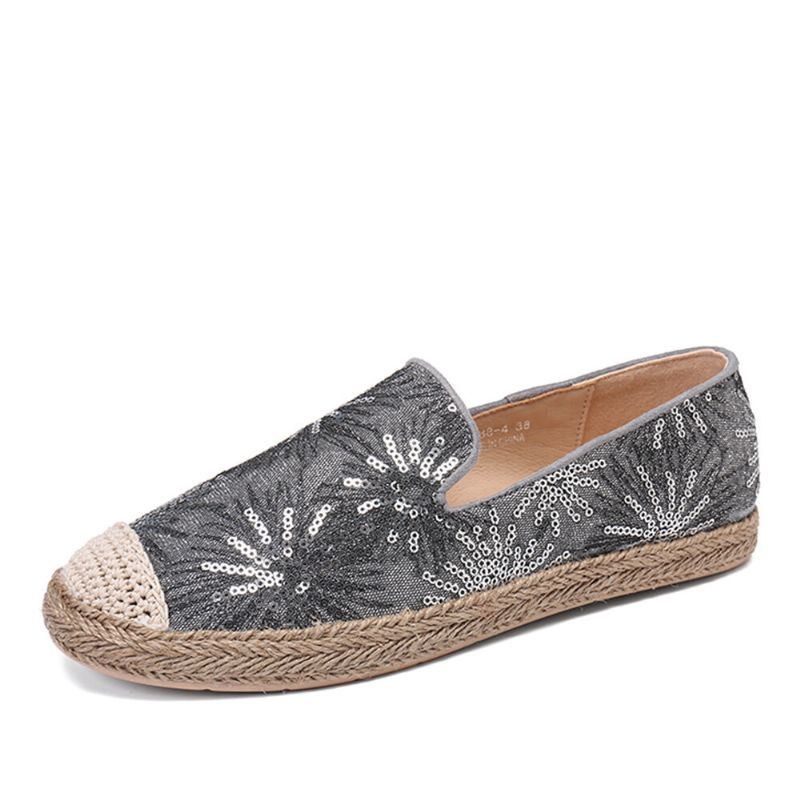 Dam Casual Paljettblommor Mönster Espadrille Flats Loafers