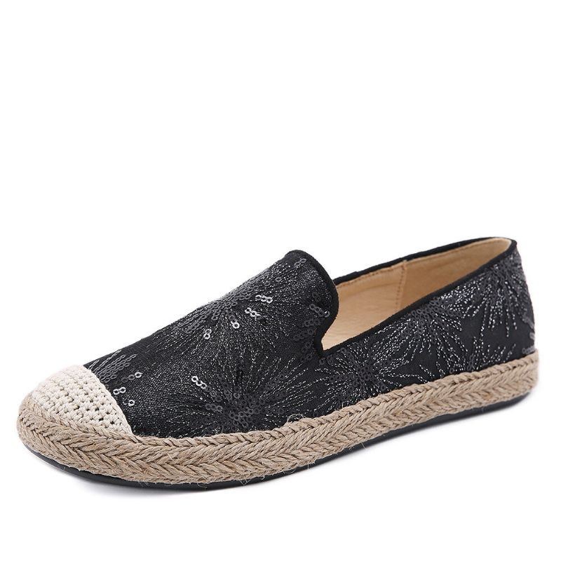 Dam Casual Paljettblommor Mönster Espadrille Flats Loafers