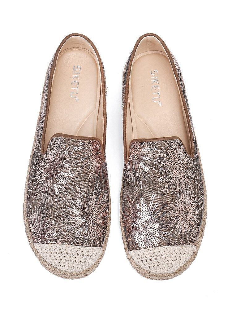 Dam Casual Paljettblommor Mönster Espadrille Flats Loafers