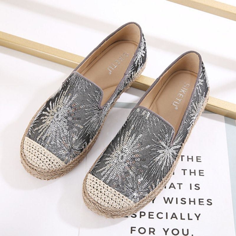 Dam Casual Paljettblommor Mönster Espadrille Flats Loafers