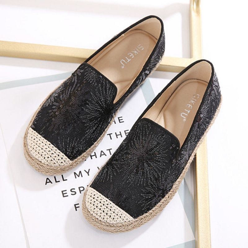 Dam Casual Paljettblommor Mönster Espadrille Flats Loafers