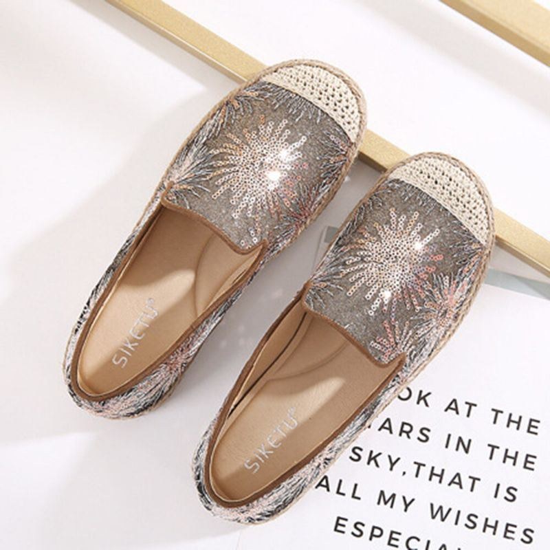 Dam Casual Paljettblommor Mönster Espadrille Flats Loafers