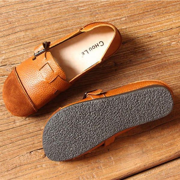 Dam Casual Slip On Mjuka Läderskor Outdoor Low Top Flat Loafers