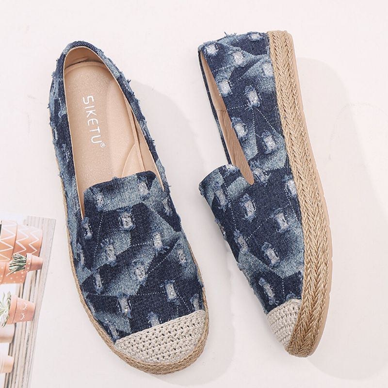 Dam Comfy Denim Ripped Design Espadrilles Flats Loafers