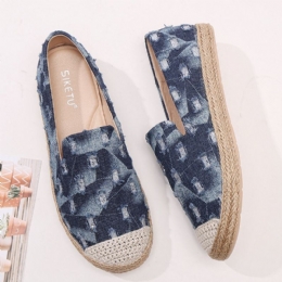 Dam Comfy Denim Ripped Design Espadrilles Flats Loafers