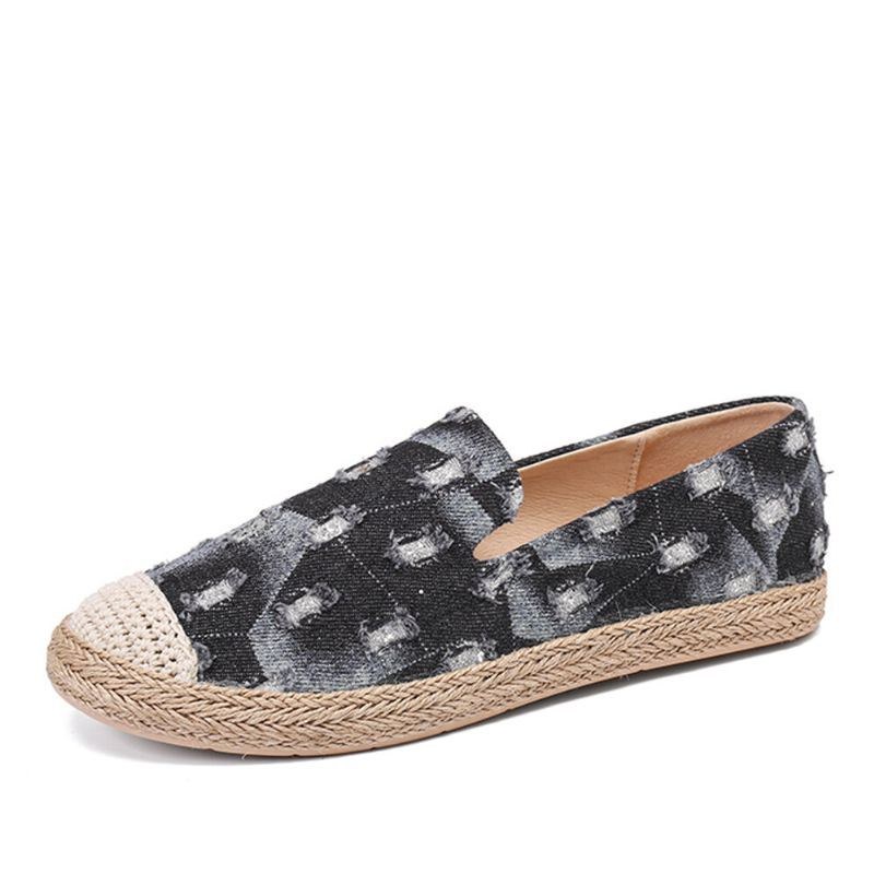 Dam Comfy Denim Ripped Design Espadrilles Flats Loafers