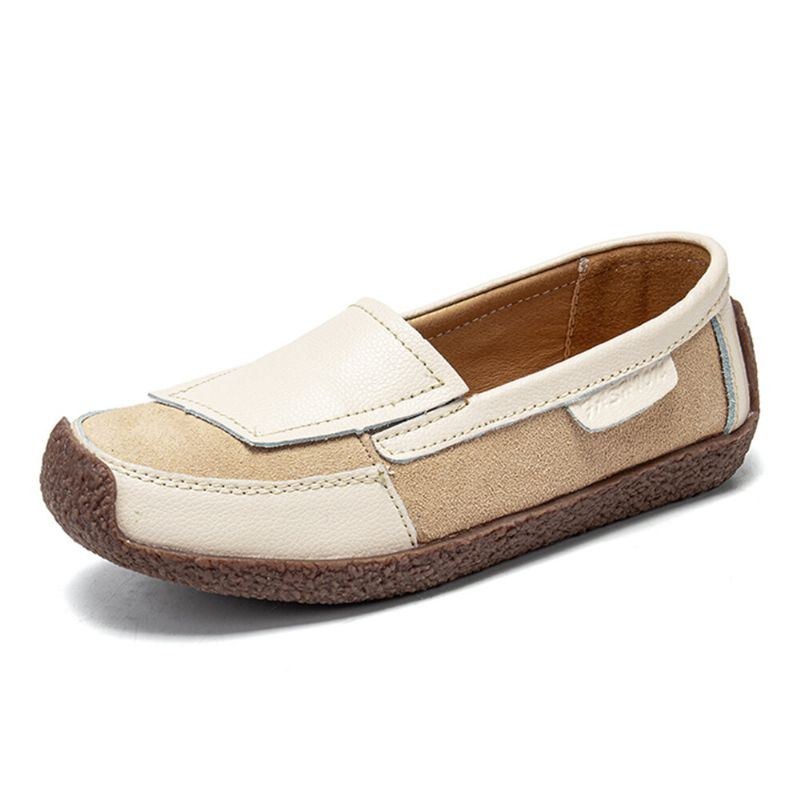 Dam Comfy Leather Splicing Soft Slip On Flat Loafers