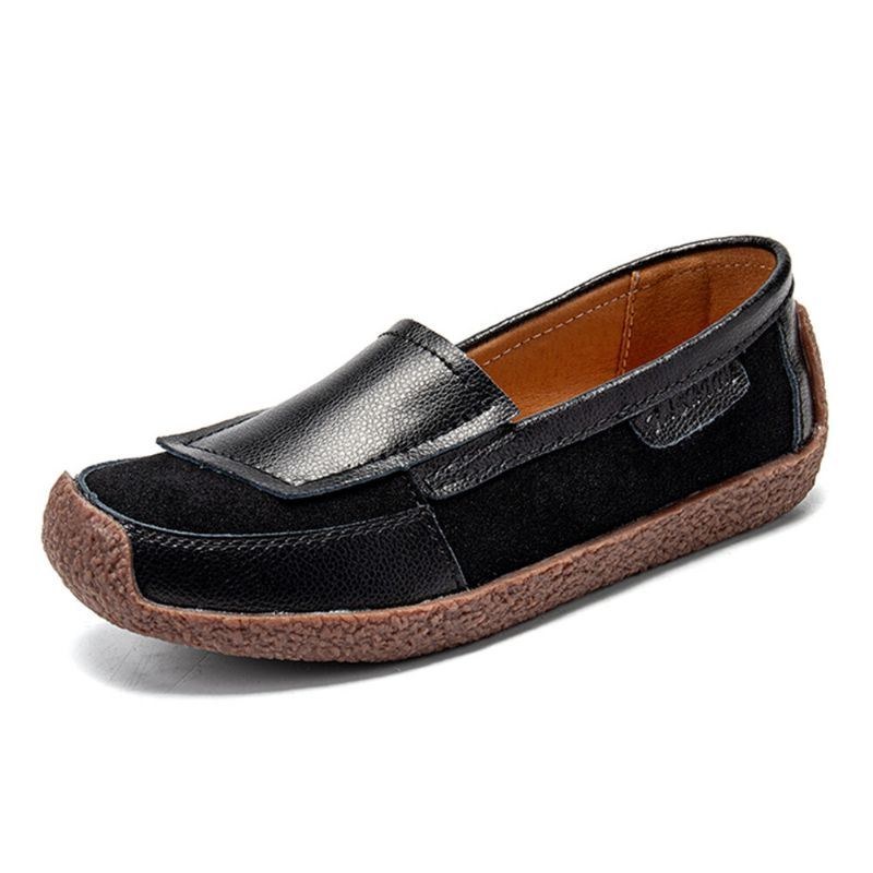 Dam Comfy Leather Splicing Soft Slip On Flat Loafers