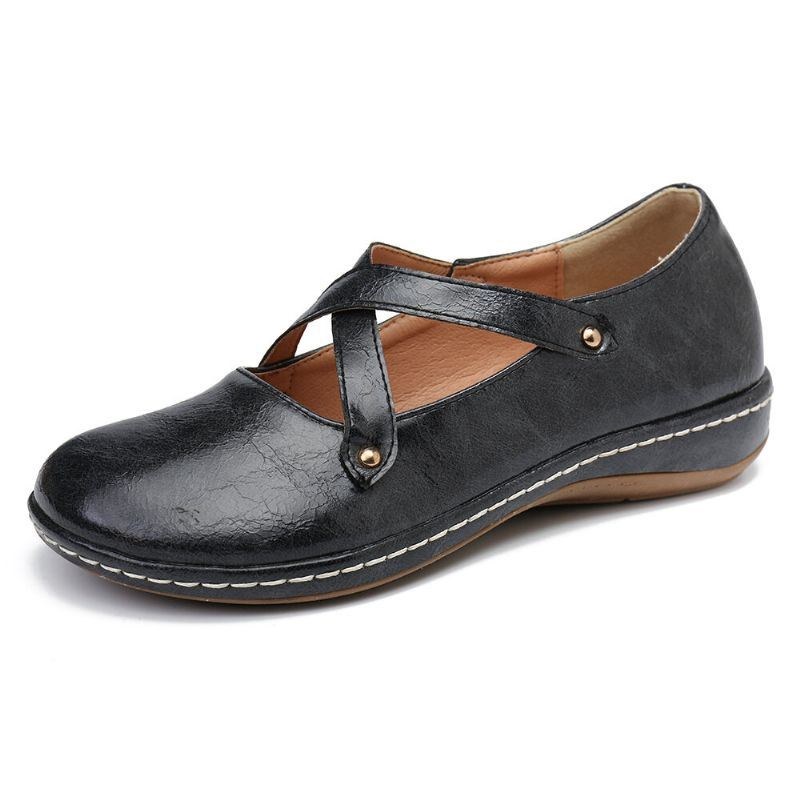 Dam Cross Strap Enfärgad Casual Comfy Flats