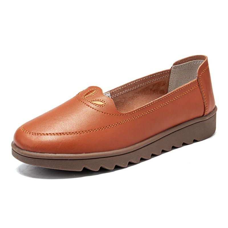 Dam Daglig Rund Tå Mjuk Enfärgad Flat Loafers Skor