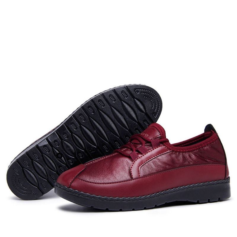 Dam Enfärgad Rund Toe Casual Mjuk Bekväm Snörning Flat Loafers Skor