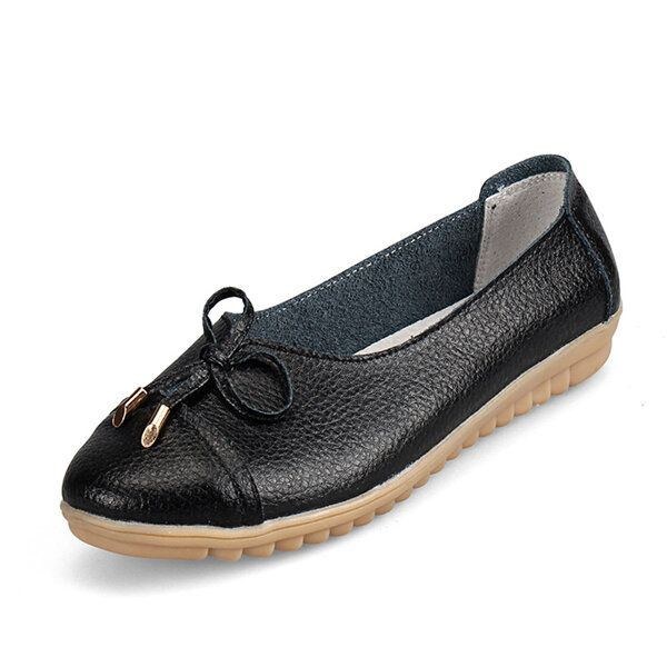 Dam Flat Casual Outdoor Läder Rund Toe Mjuk Bekväm Slip On Flats Skor