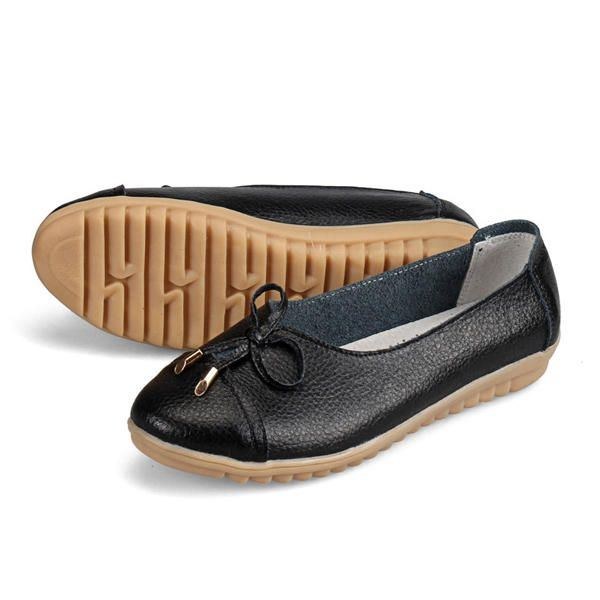 Dam Flat Casual Outdoor Läder Rund Toe Mjuk Bekväm Slip On Flats Skor