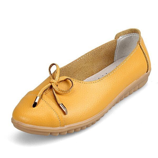 Dam Flat Casual Outdoor Läder Rund Toe Mjuk Bekväm Slip On Flats Skor