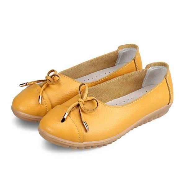 Dam Flat Casual Outdoor Läder Rund Toe Mjuk Bekväm Slip On Flats Skor