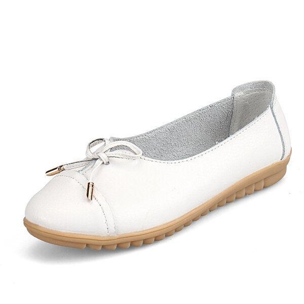 Dam Flat Casual Outdoor Läder Rund Toe Mjuk Bekväm Slip On Flats Skor