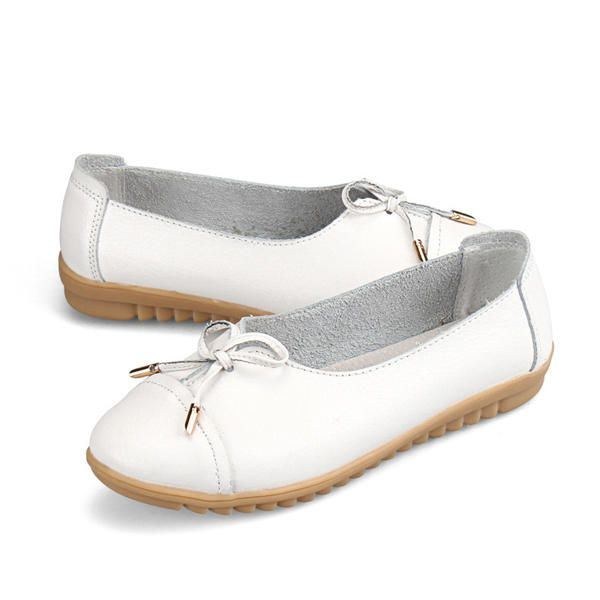 Dam Flat Casual Outdoor Läder Rund Toe Mjuk Bekväm Slip On Flats Skor