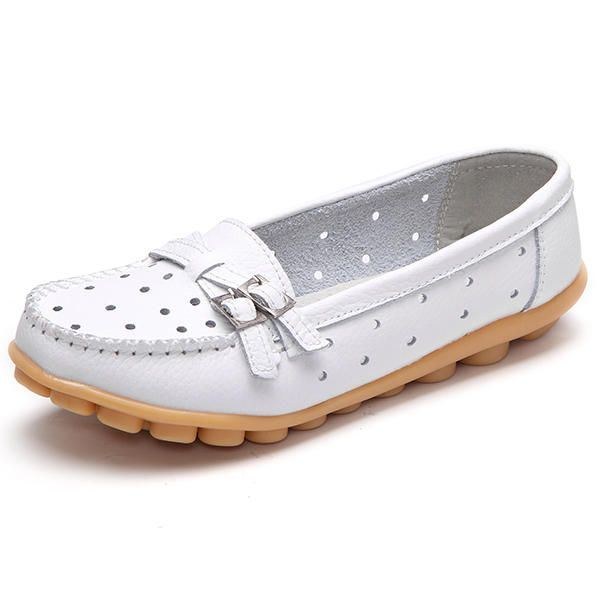 Dam Flat Hollow Out Casual Mjukt Läder Slip On Round Toe Loafers