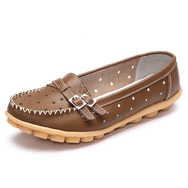 Dam Flat Hollow Out Casual Mjukt Läder Slip On Round Toe Loafers