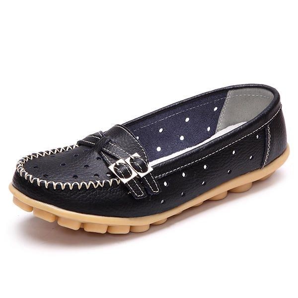 Dam Flat Hollow Out Casual Mjukt Läder Slip On Round Toe Loafers