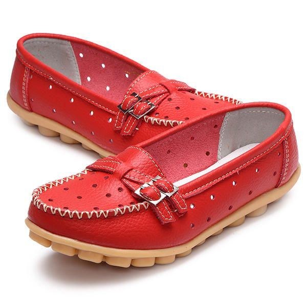 Dam Flat Hollow Out Casual Mjukt Läder Slip On Round Toe Loafers