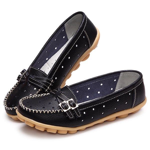 Dam Flat Hollow Out Casual Mjukt Läder Slip On Round Toe Loafers