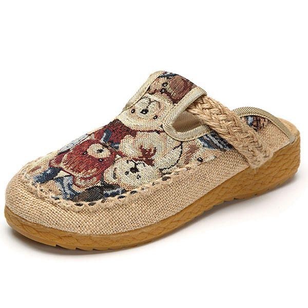 Dam Flats Cartoon Lin Outdoor Broderi Tofflor